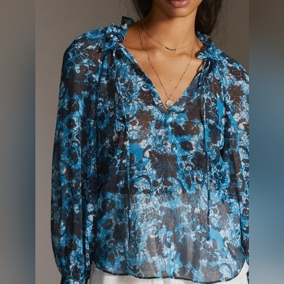 Anthropologie sheer printer peasant blouse size medium. - Picture 11 of 12